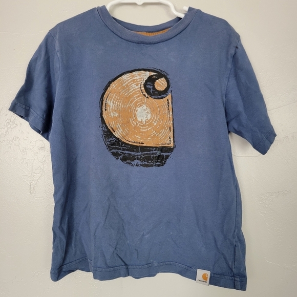 Carhartt Blue Short Sleeve T-shirt Tan Logo Little Boys 6 - Picture 1 of 4